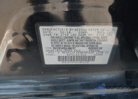 2018 Nissan Versa 1.6 S+ z USA, uszkodzony, nr VIN 3N1CN7AP0JL866727
